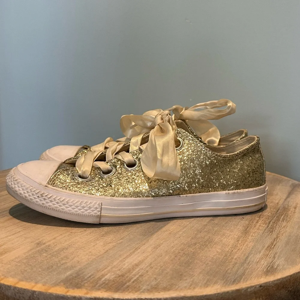 Converse AllStar Gold Glitter Ribbon Tie sneakers Juniors size 5